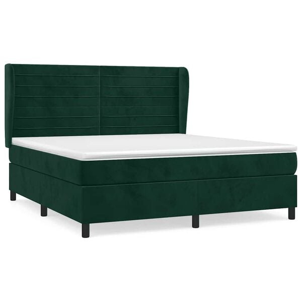 vidaXL Boxspringbett mit Matratze Dunkelgr&uuml;n 160x200 cm Samt