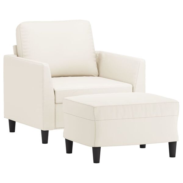 vidaXL Sessel mit Hocker Creme 60 cm Kunstleder