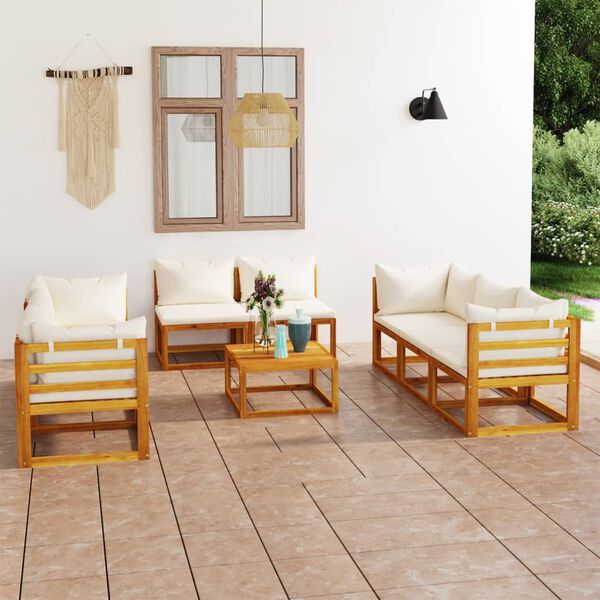 vidaXL 9-tlg. Garten-Lounge-Set mit Auflagen Creme Massivholz Akazie