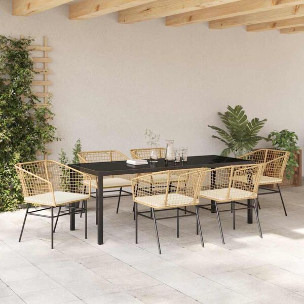 vidaXL Garten Essgruppe 7 pcs Braun Poly-Rattan