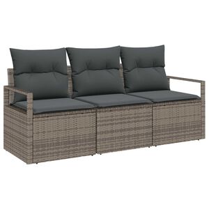 vidaXL Gartensofa-set mit Kissen mit Speicher 3 pcs Grau Poly-Rattan