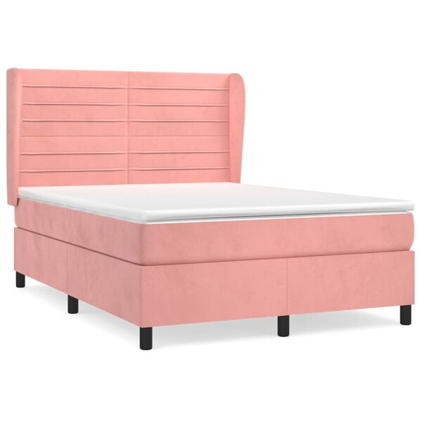 vidaXL Boxspringbett mit Matratze Rosa 140x190 cm Samt