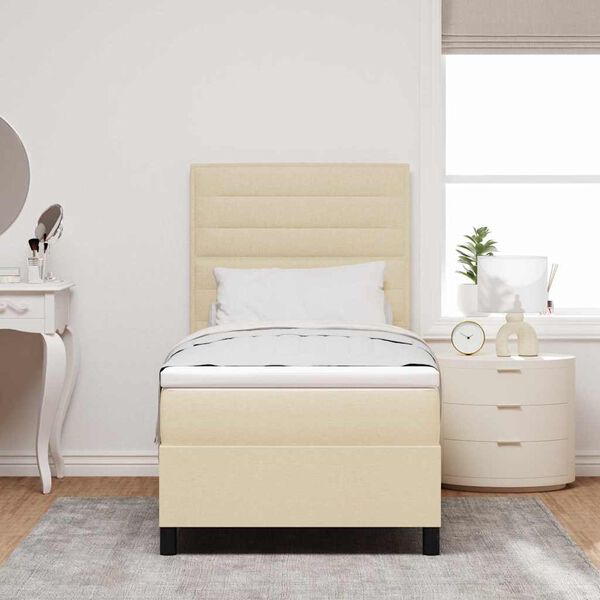 vidaXL Boxspringbett mit Matratze mit Kopfteil Creme 90 x 190 cm Stoff