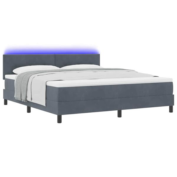 vidaXL LED Boxspringbett mit Matratze Dunkelgrau 180 x 200 cm Samt