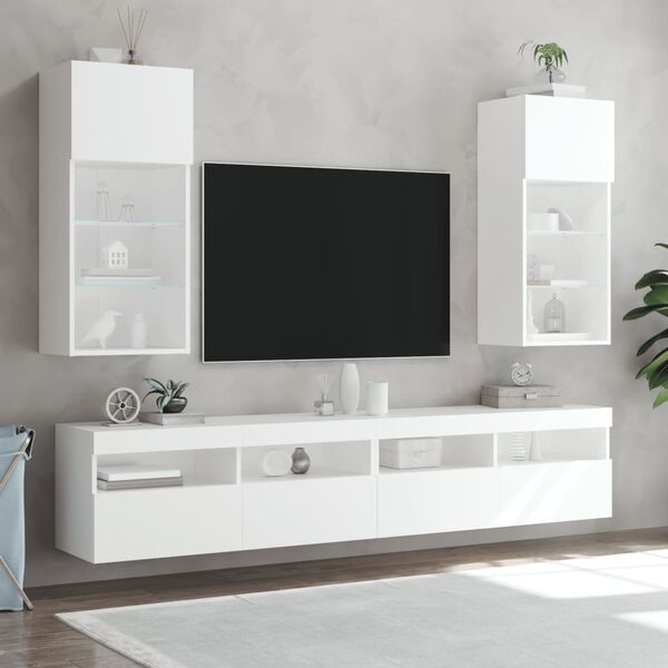 vidaXL TV-Schr&auml;nke mit LED-Leuchten 2 Stk. Wei&szlig; 40,5x30x90 cm
