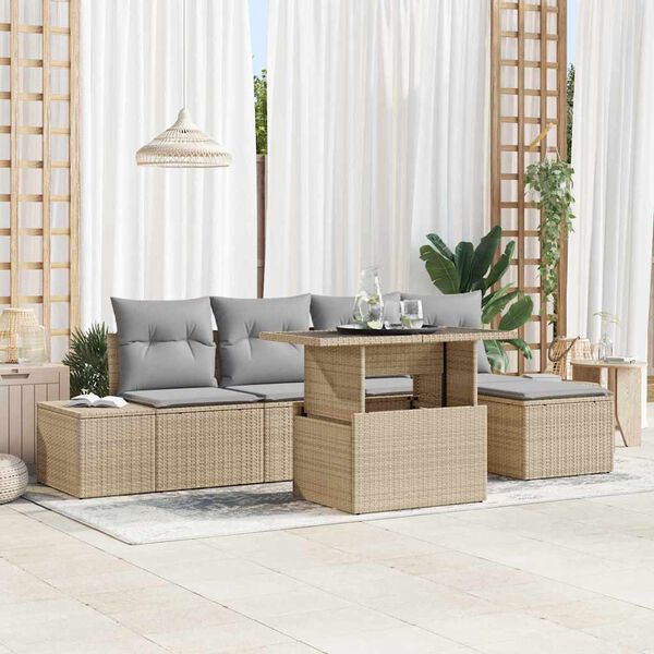 vidaXL Gartensofa-set mit Kissen 6 pcs Beige und Hellgrau Poly-Rattan