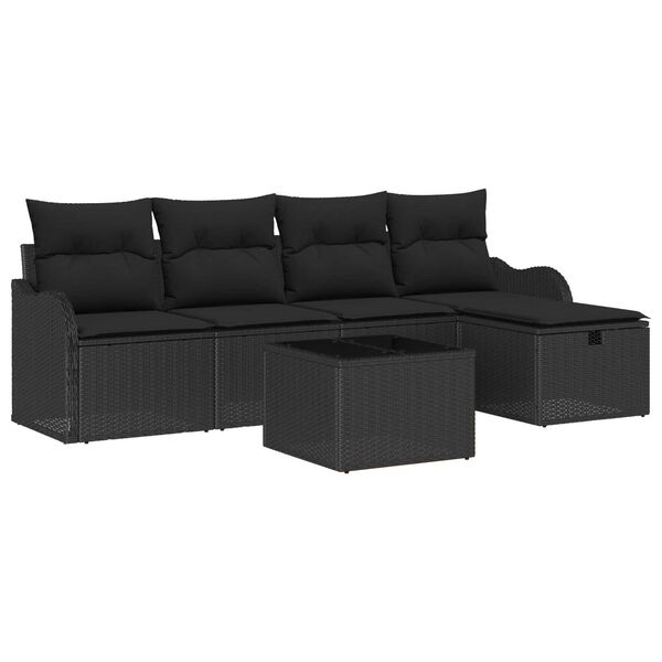 vidaXL Garten-Sofa-Set mit Kissen 6 pcs Schwarz Poly Rattan