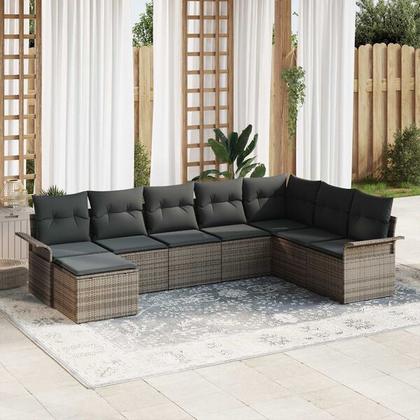 vidaXL Gartensofa-set mit Kissen mit Speicher 8 pcs Grau Poly Rattan