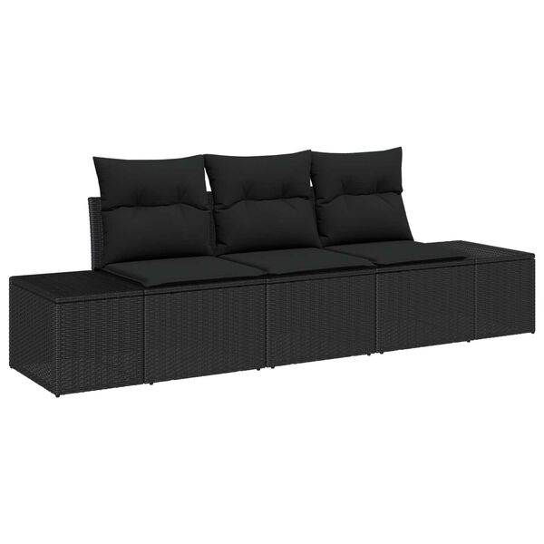 vidaXL Gartensofa-set mit Speicher 3 pcs Schwarz Poly-Rattan