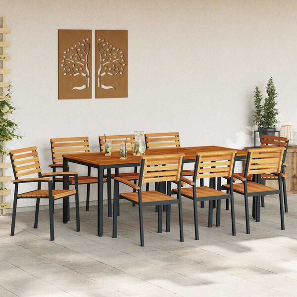 vidaXL Garten Essgruppe 9 pcs Schwarz Massivholz Akazie