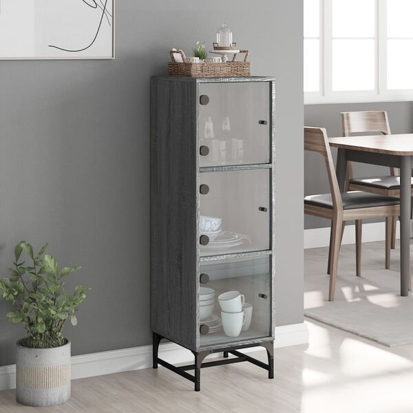vidaXL Highboard mit Glast&uuml;ren Grau Sonoma 35x37x120 cm