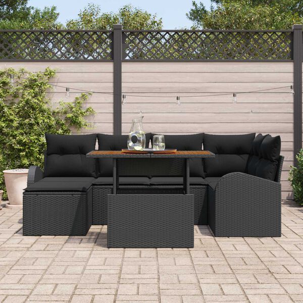 vidaXL Garten-Sofa-Set mit Speicher 7 pcs Schwarz Poly Rattan