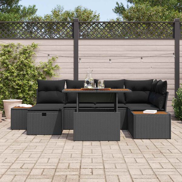 vidaXL Garten-Sofa-Set 7 pcs Schwarz Poly-Rattan