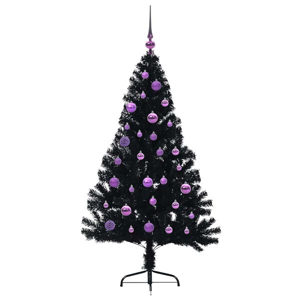 vidaXL K&uuml;nstlicher vorbeleuchteter Weihnachtsbaum Schwarz 150 cm PVC