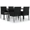 vidaXL 5-tlg. Garten-Essgruppe mit Kissen Schwarz Poly Rattan