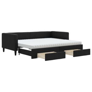vidaXL Tagesbett Ausziehbar mit Schubladen Schwarz 90x190 cm Stoff