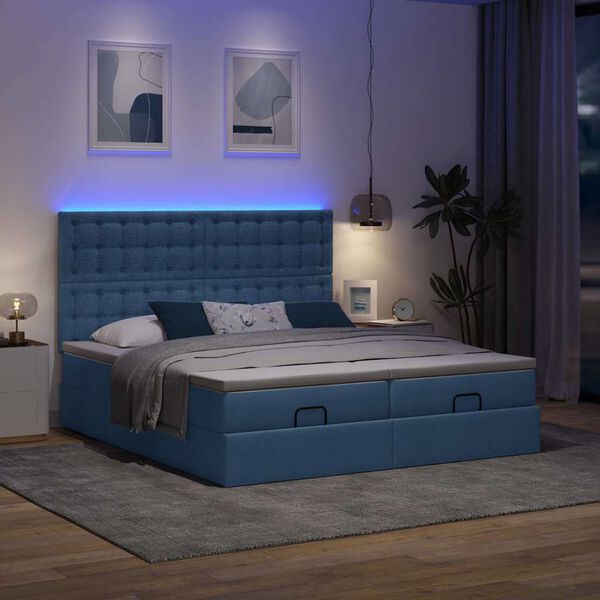 vidaXL Ottoman-Bett mit Matratzen & LEDs Blau 160x200 cm Stoff