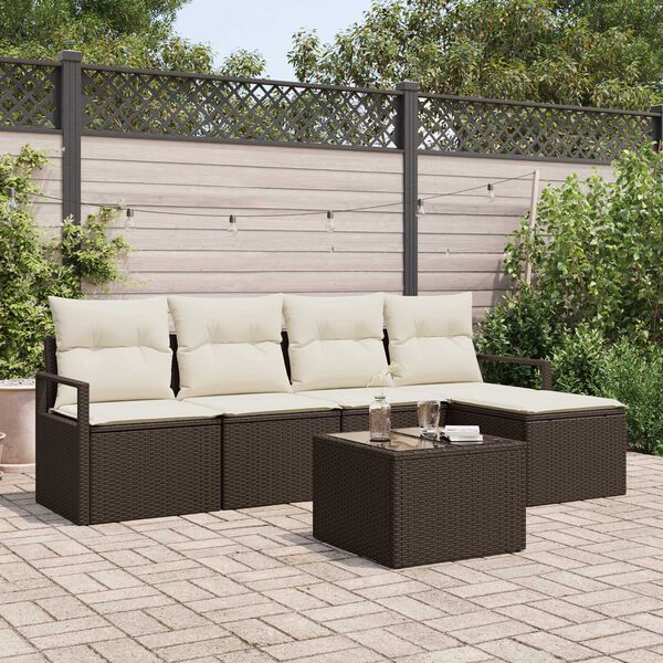 vidaXL Sofa Set mit Kissen 6 pcs Braun Poly Rattan