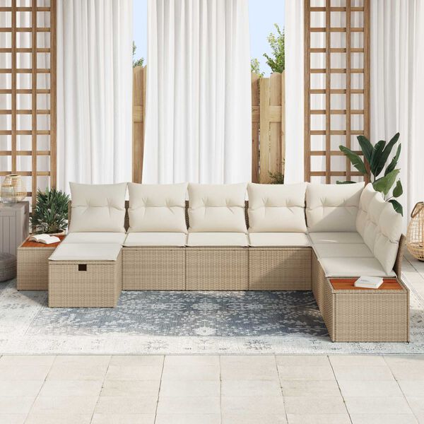 vidaXL Gartensofa-set mit Kissen mit Speicher Beige Poly-Rattan