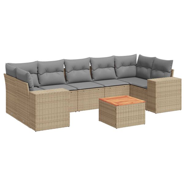 vidaXL 8-tlg. Garten-Sofagarnitur mit Kissen Beige Poly Rattan
