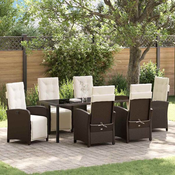 vidaXL Garten Essgruppe mit Kissen 7 pcs Braun Poly-Rattan