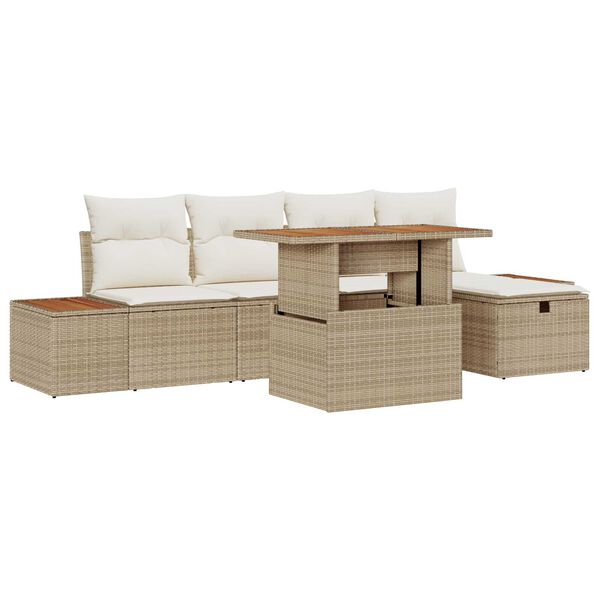 vidaXL Garten-Sofa-Set mit Kissen mit Speicher 6 pcs Beige Poly Rattan