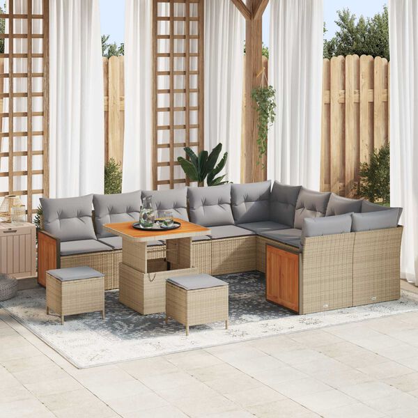 vidaXL Gartensofa-set mit Kissen 13 pcs Beige und Hellgrau Poly-Rattan