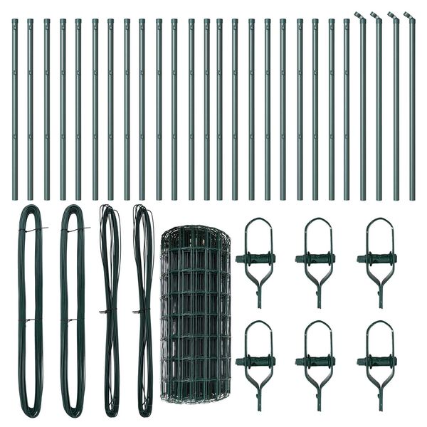 vidaXL Zaun mit Pfosten Gr&uuml;n 0,4 x 50 m Stahl und PVC