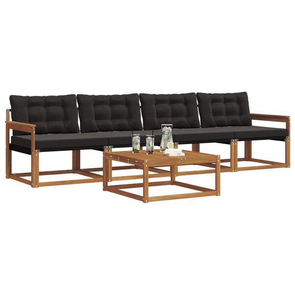 vidaXL Outdoor-Sofagarnitur mit Kissen 5 pcs Nat&uuml;rlich und Schwarz