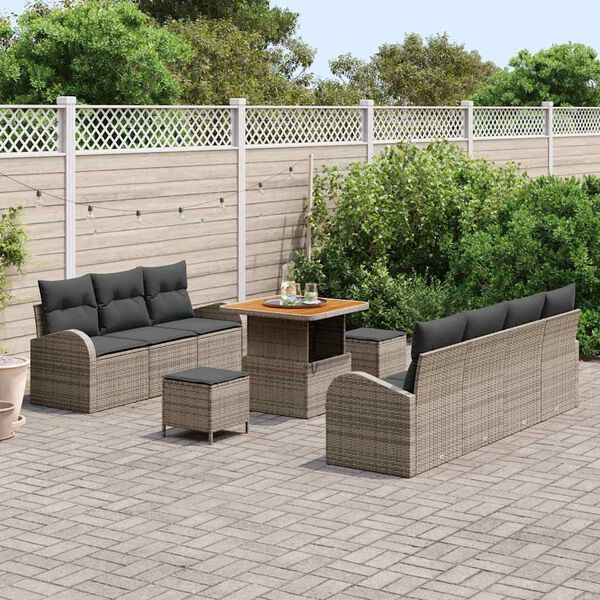 vidaXL Garten-Sofa-Set mit Kissen mit Speicher mit Kissen 10 pcs Grau