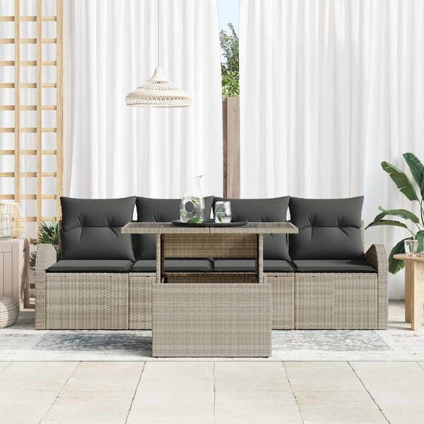 vidaXL Gartensofa-set mit Kissen 5 pcs Hellgrau Poly-Rattan