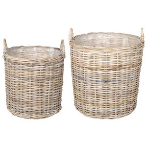 vidaXL Blumentopf K&ouml;rbchen GENDT 2 stk. Nat&uuml;rliches Grau Kubu Rattan