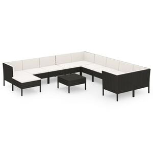vidaXL 12-tlg. Garten-Lounge-Set mit Auflagen Poly Rattan Schwarz