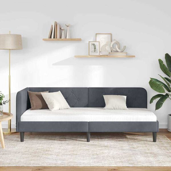 vidaXL Eckbettgestell mit Kopfteil Dunkelgrau 80 x 200 cm Samt