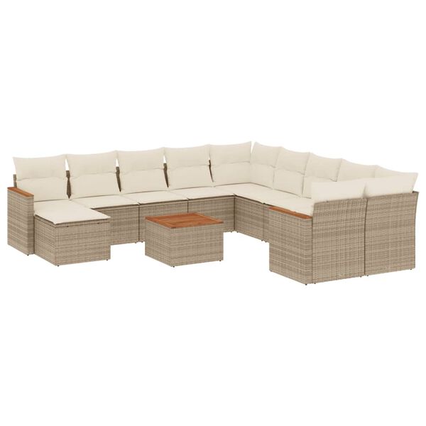 vidaXL 12-tlg. Garten-Sofagarnitur mit Kissen Beige Poly Rattan