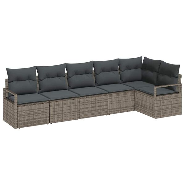 vidaXL Sofa Set mit Kissen 6 pcs Grau Poly Rattan