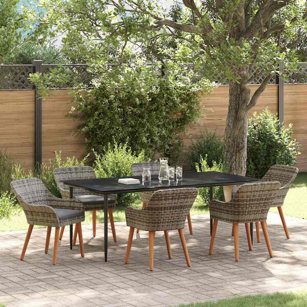 vidaXL Garten Essgruppe mit Kissen 7 pcs Grau Poly-Rattan