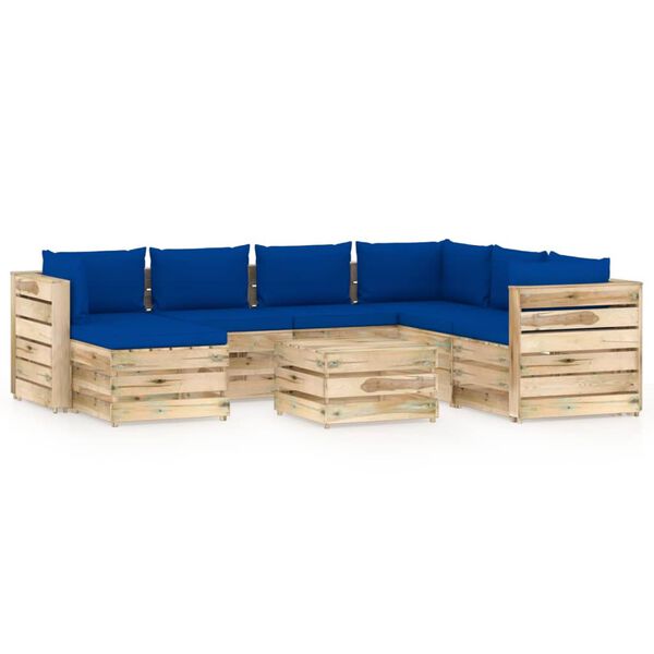 vidaXL 8-tlg. Garten-Lounge-Set mit Kissen Gr&uuml;n Impr&auml;gniertes Holz