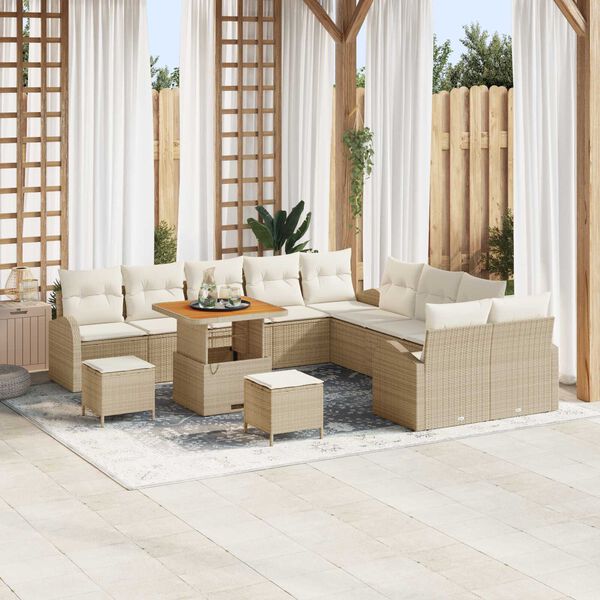 vidaXL Garten-Sofa-Set mit Kissen 13 pcs Beige Poly Rattan