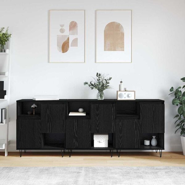 vidaXL Sideboard 3 pcs Schwarz Eichen-Optik 60 x 35 x 70 cm