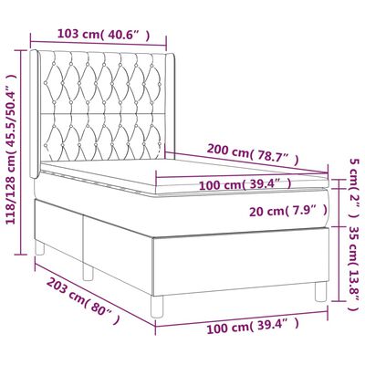 vidaXL Boxspringbett mit Matratze & LED Taupe 100x200 cm Stoff