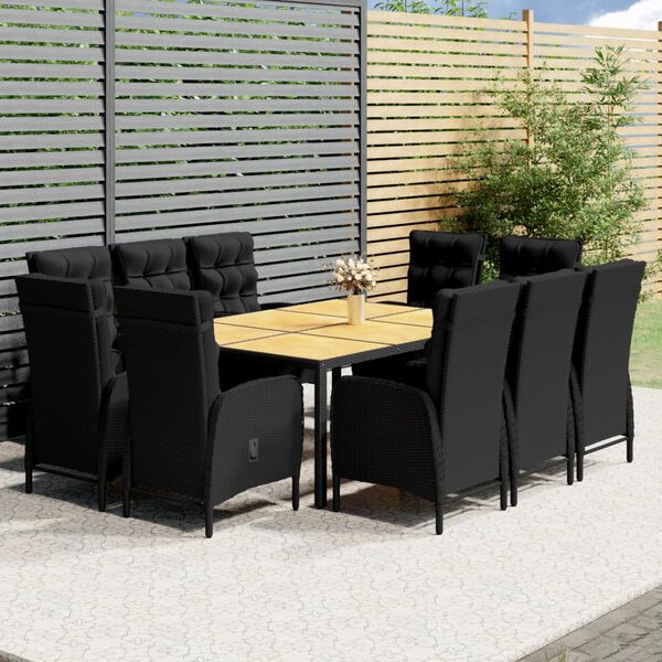 vidaXL 11-tlg. Garten-Essgruppe Poly Rattan Schwarz