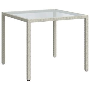 vidaXL Gartentisch 90x90x75 cm Geh&auml;rtetes Glas Poly Rattan Wei&szlig;