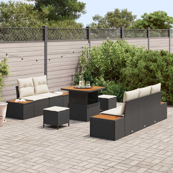 vidaXL Garten-Sofa-Set mit Kissen mit Speicher 8 pcs Schwarz und Creme