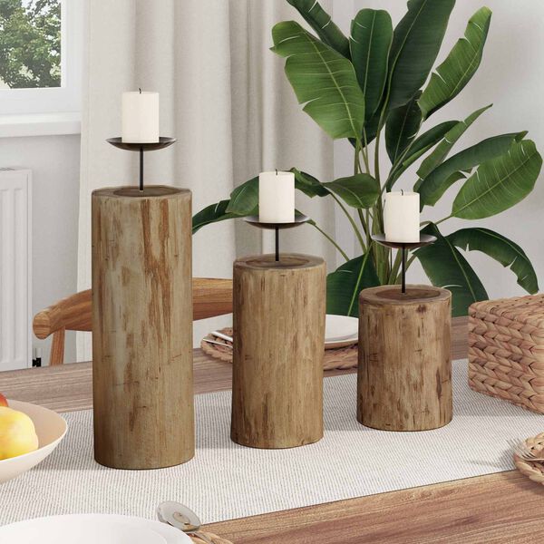 vidaXL Kerzenhalter 3 pcs Natur Massivholz Teak