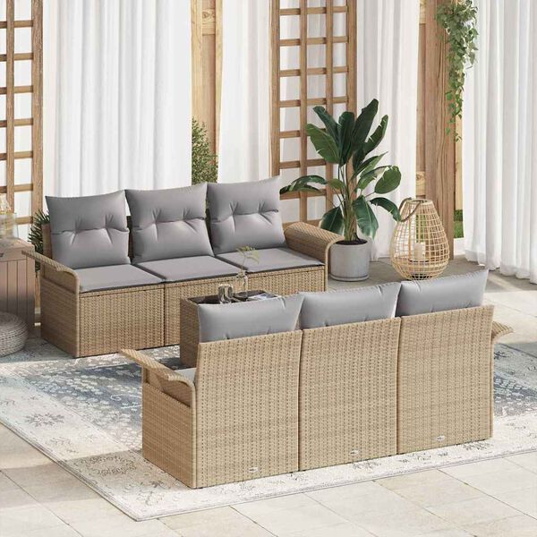 vidaXL Gartensofa-set mit Kissen 7 pcs Beige und Grau Poly-Rattan