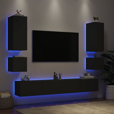 vidaXL 6-tlg. TV-Wohnwand mit LED-Leuchten Schwarz