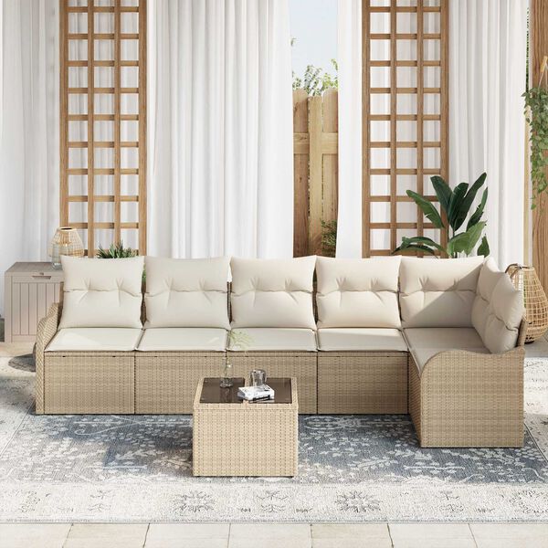vidaXL Garten-Sofa-Set mit Kissen mit Speicher 7 pcs Braun Poly Rattan