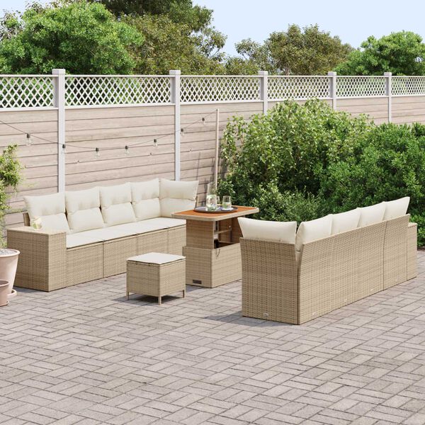 vidaXL Gartensofa-set mit Kissen 11 pcs Beige Poly-Rattan