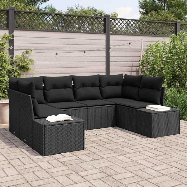 vidaXL Gartensofa-set mit Speicher 6 pcs Schwarz Poly Rattan